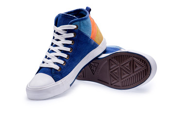 Pair of high top color denim gymshoes