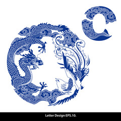 Vector of Oriental style alphabet tape O. Traditional Chinese