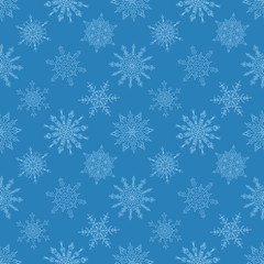 Seamless Christmas blue pattern with drawn snowflakes