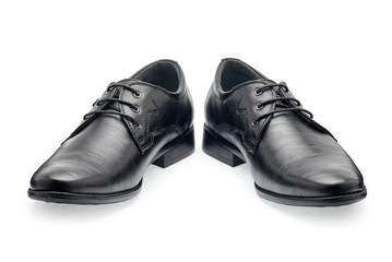 A pair of classical black leather shoes for men, with shoelaces