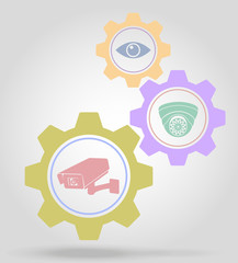 video surveillance gear mechanism concept vector illustration