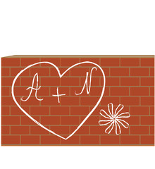 Heart with letters on the brick wall