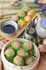 Chinese steamed dumpling and hot tea delicious.