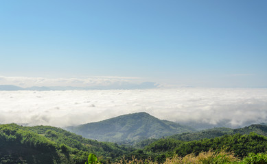 Natural landscape of mountains and sea of mist in the winter season,Thailand