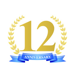 12 anniversary with blue ribbon and gold wreath