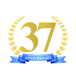37 anniversary with blue ribbon and gold wreath