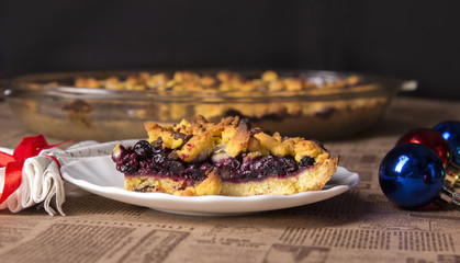 freshly baked cake with fruits and chocolate