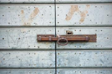 Old lock on wooden door