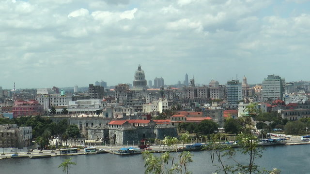 skyline of old city of havana,cuba, medium shot. In 1982, La Habana Vieja was inscribed in the UNESCO World Heritage List