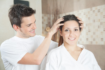 Fototapeta premium Man and woman in bathroom
