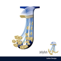 Vector illustration of Letter J for Jellyfish alphabet. English