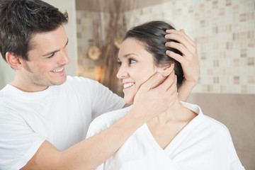 Man and woman in bathroom