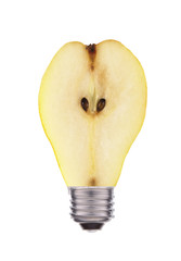 Light bulb made out of a pear - concept of green energy, isolate