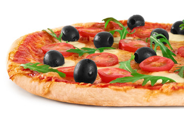 Pizza with mozzarella and arugula. Vegetarian pizza.