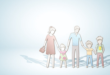 family / happy large family  holding hands