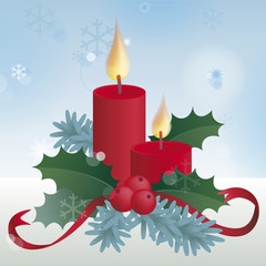 Christmas decoration made with candles and holly leaves