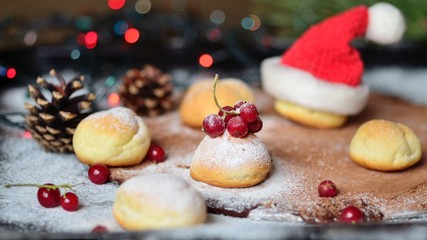  Homemade Christmas cakes and red currant berries
