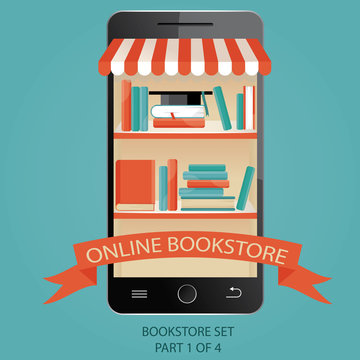 Modern vector illustration of online bookstore. E-books. Picture