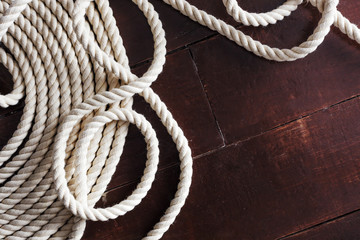 White rope on a wooden deck