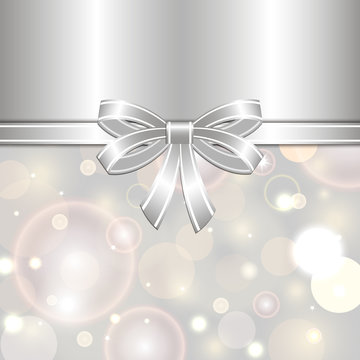 christmas silver card template with bow vector background for design