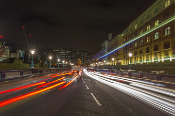 Fototapeta na wymiar Traffic light trails in central London at night