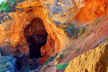 Ponta Da Piedade, Algarve, Portugal - October 28, 2015 : Climber exploring Ponta Da Piedade...