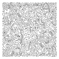 Pattern for coloring book. Christmas hand-drawn decorative eleme