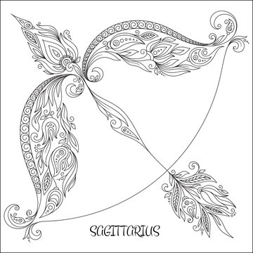 Hand drawn pattern for coloring book zodiac Sagittarius.