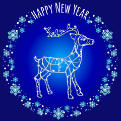 Silhouette reindeer of lights and text 