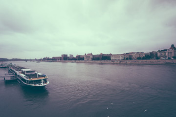 Naklejka premium Vintage View of the city of Budapest with Danube