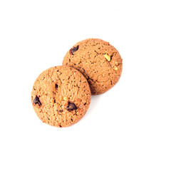 Chocolate cookie biscuits isolated on white background