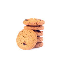 Chocolate cookie biscuits isolated on white background