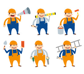 builders and workers cartoon illustration.worker with tools