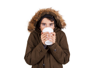 Portrait of boy with cold isolated on white