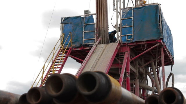 Horizontal slide shot of drilling rig