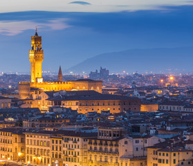 Fototapeta na wymiar View of Florence after sunset from Piazzale Michelangelo, Floren