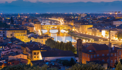 Fototapeta na wymiar View of Florence after sunset from Piazzale Michelangelo, Floren
