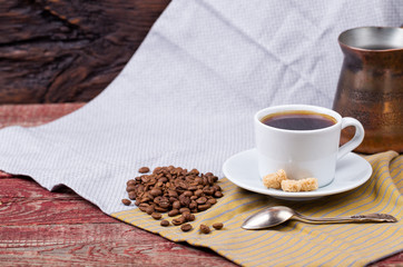 Black coffee and cane sugar