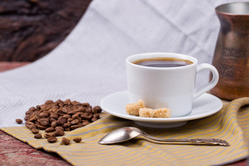 Black coffee and cane sugar