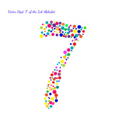 Vector Digit 7 from Bright Color Ink Blots with Splashes