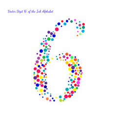 Vector Digit 6 from Bright Color Ink Blots with Splashes