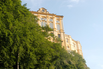 A glimpse of the ancient monastery of Melk on the Danube in Aust