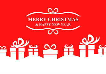 Greeting Christmas card with gifts on red background