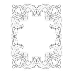 Vintage baroque frame scroll ornament engraving border floral retro pattern antique style acanthus foliage swirl decorative design element filigree calligraphy vector | damask - stock vector