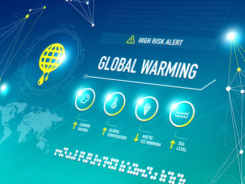 Global Warming/ Global warming infographic shows key metrics that are effecting global climate change and becoming a high risk alert for the life on the Earth