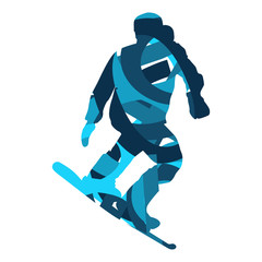 Snowboarder. Flat design blue silhouette