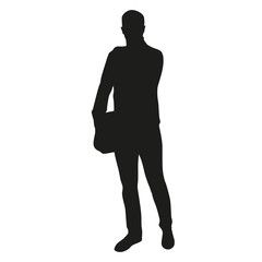 Businessman with bag. Vector silhouette