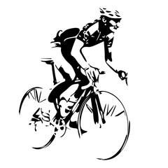 Naklejka premium Cyclist, cycling vector drawing