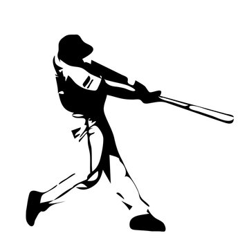 Baseball player swinging bat. Vector silhouette