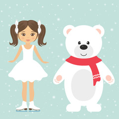 girl figure skating and winter bear